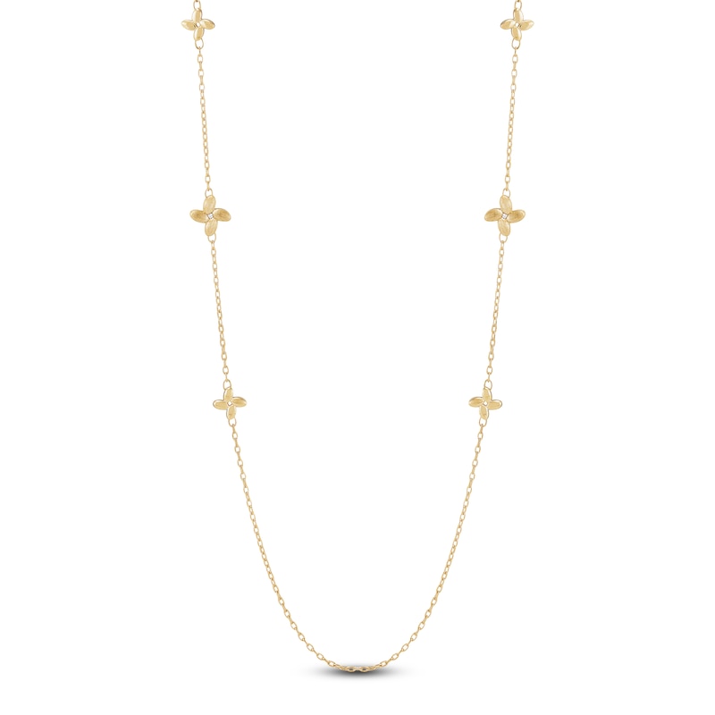 Main Image 1 of Italia D'Oro Satin-Finish Flower Station Necklace 14K Yellow Gold 36&quot;