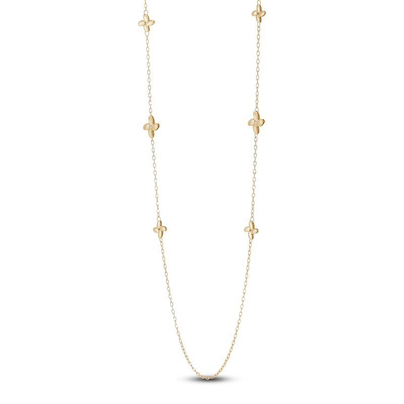 Main Image 2 of Italia D'Oro Satin-Finish Flower Station Necklace 14K Yellow Gold 36&quot;