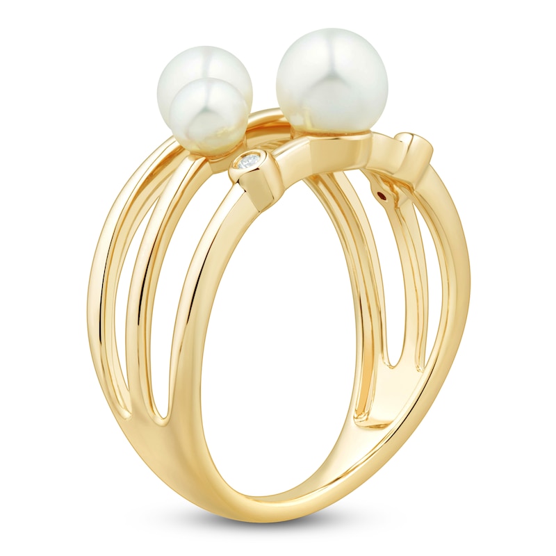 Main Image 2 of Cultured Pearl & Diamond Accent Three-Row Station Ring 14K Yellow Gold