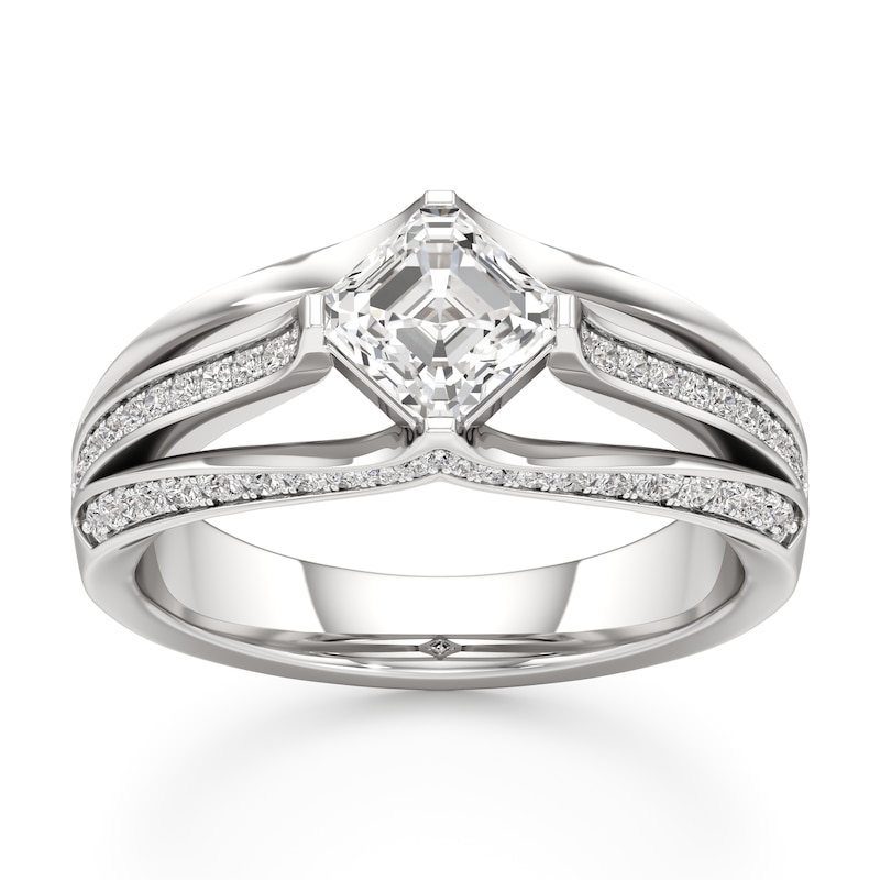 Main Image 1 of J'Lure Lab-Created Diamond Square-Emerald Step-Cut Engagement Ring 1-3/8 ct tw 18K White Gold