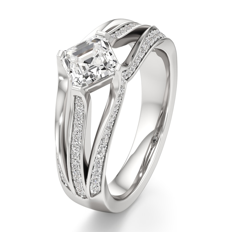 Main Image 4 of J'Lure Lab-Created Diamond Square-Emerald Step-Cut Engagement Ring 1-3/8 ct tw 18K White Gold