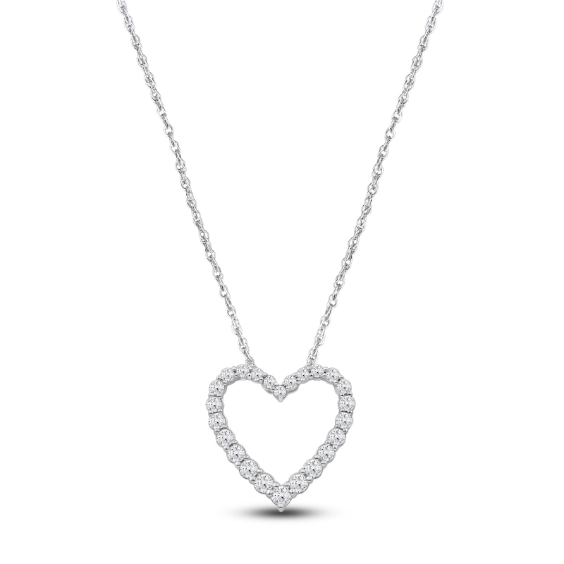 Main Image 1 of Lab-Created Diamond Heart Outline Necklace 1 ct tw 14K White Gold 18&quot;