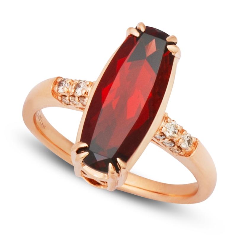 Main Image 4 of Le Vian Silhouette Elongated Cushion-Cut Natural Garnet Ring 1/8 ct tw Diamonds 14K Strawberry Gold