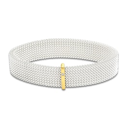 ZYDO Diamond Accent Mesh Stretch Bracelet Stainless Steel & 18K Yellow Gold 7.5&quot;