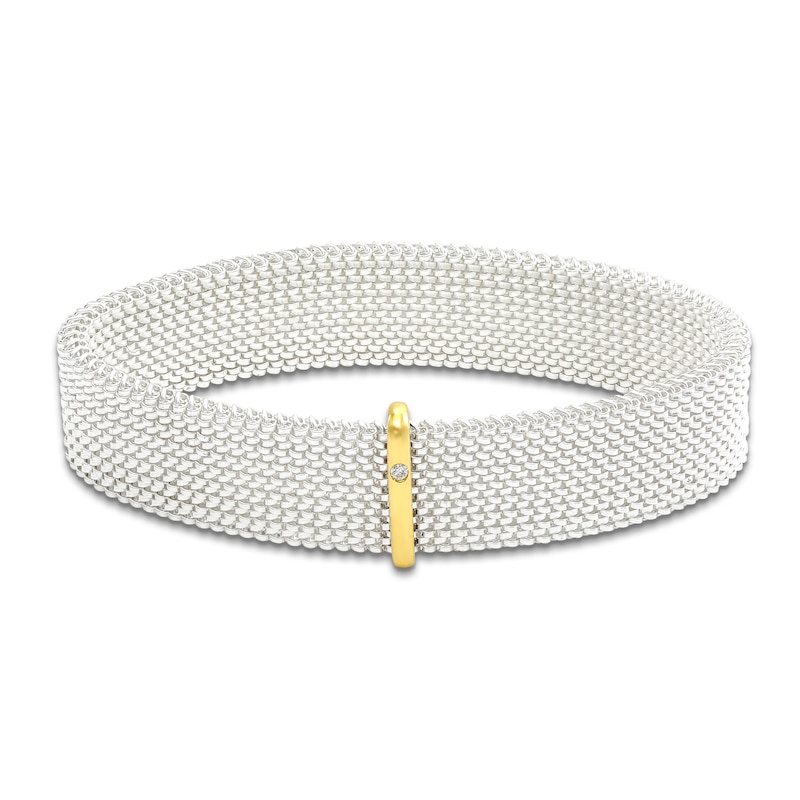 Main Image 1 of ZYDO Diamond Accent Mesh Stretch Bracelet Stainless Steel & 18K Yellow Gold 7.5&quot;