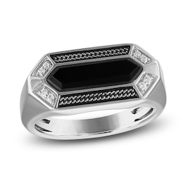 1933 by Esquire Men's Hexagon-Cut Natural Black Onyx & Diamond Ring 1/20 ct tw Sterling Silver