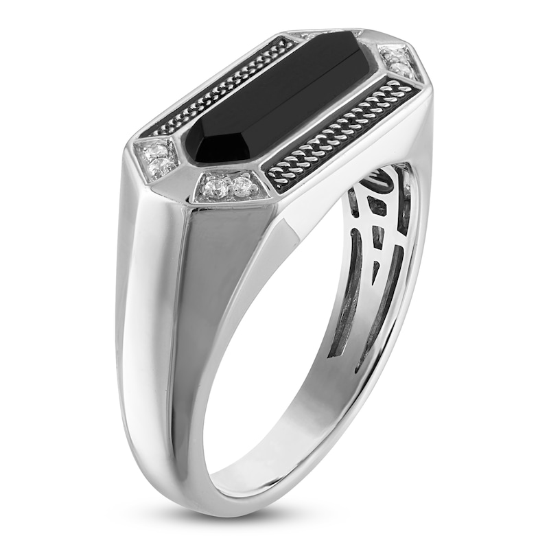 Main Image 2 of 1933 by Esquire Men's Hexagon-Cut Natural Black Onyx & Diamond Ring 1/20 ct tw Sterling Silver