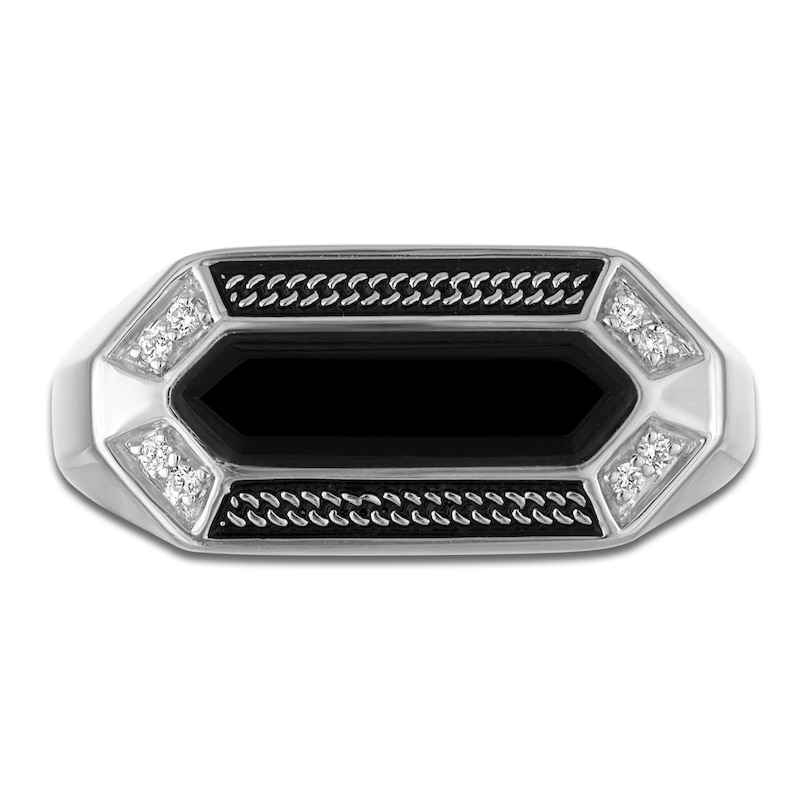 Main Image 3 of 1933 by Esquire Men's Hexagon-Cut Natural Black Onyx & Diamond Ring 1/20 ct tw Sterling Silver