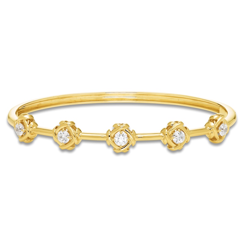 Main Image 1 of Unspoken Diamond Station Bangle Bracelet 1 ct tw 14K Yellow Gold 7&quot;