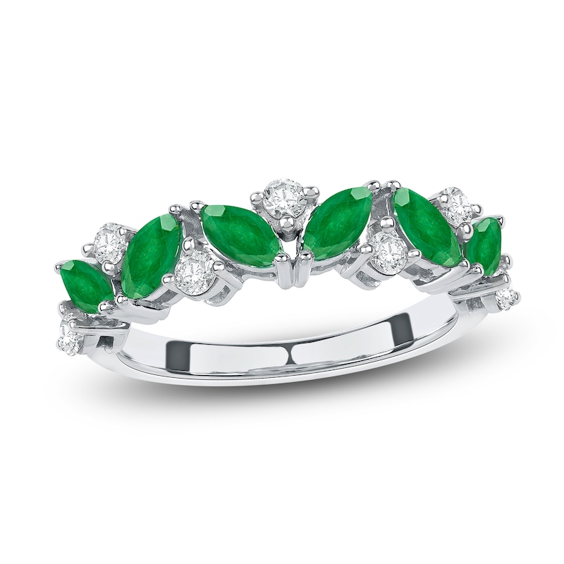 Main Image 1 of Marquise-Cut Natural Emerald & Diamond Ring 1/3 ct tw 14K White Gold