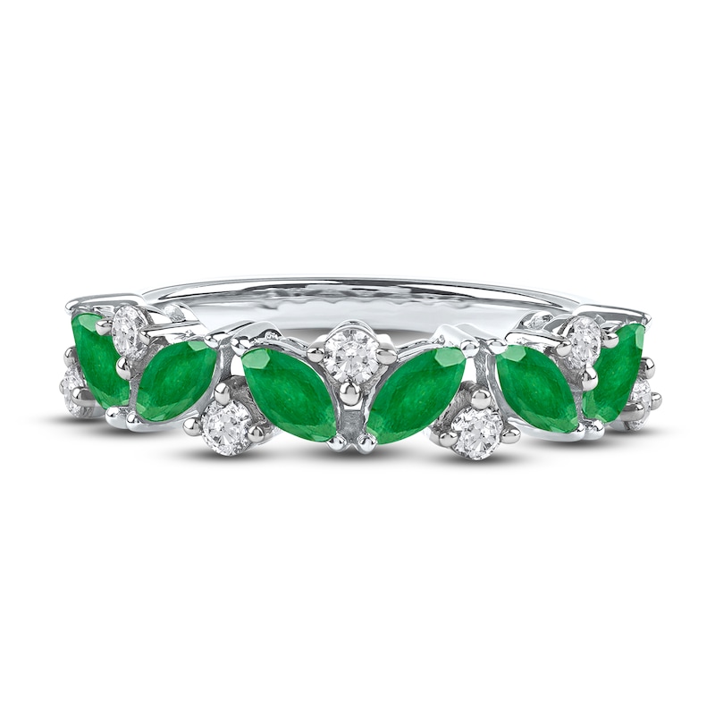 Main Image 3 of Marquise-Cut Natural Emerald & Diamond Ring 1/3 ct tw 14K White Gold