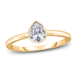 Diamond Solitaire Engagement Ring 1 ct tw Bezel-Set Pear 14K Yellow Gold (I2/I)