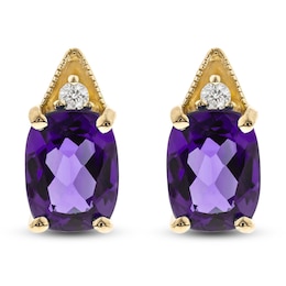 Natural Amethyst Earrings 1/20 ct tw Diamonds 10K Yellow Gold