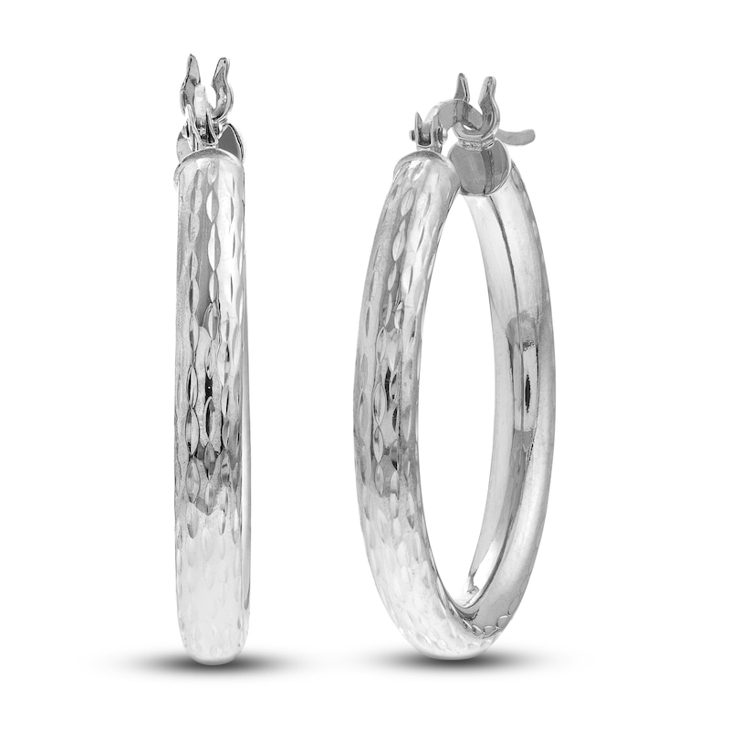 Main Image 1 of Diamond-Cut Round Hoop Earrings 14K White Gold 25mm