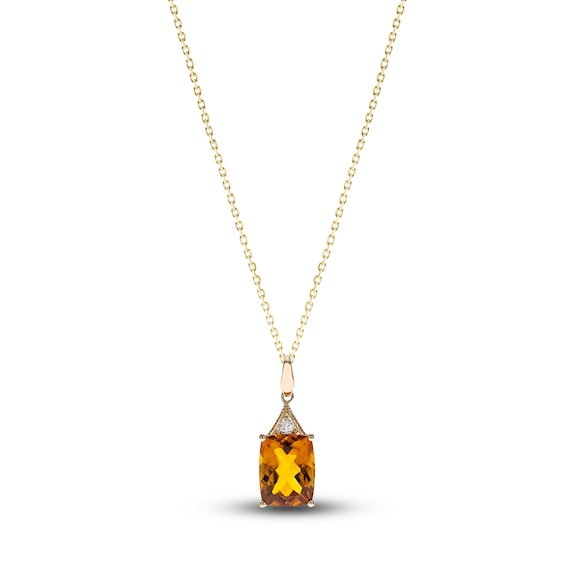 Natural Citrine Necklace Diamond Accents 10K Yellow Gold 18