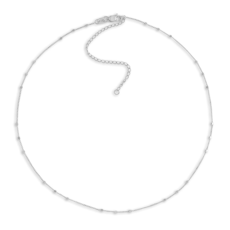 Square Bead Saturn Choker Necklace 14K White Gold 13" Adj.