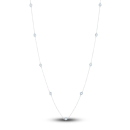 Natural Blue Topaz Station Necklace Sterling Silver 18&quot;