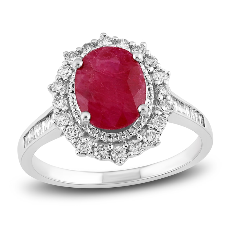Natural Ruby Engagement Ring 1/2 ct tw Diamonds 14K White Gold