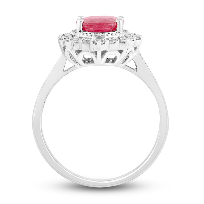 Natural Ruby Engagement Ring 1/2 ct tw Diamonds 14K White Gold