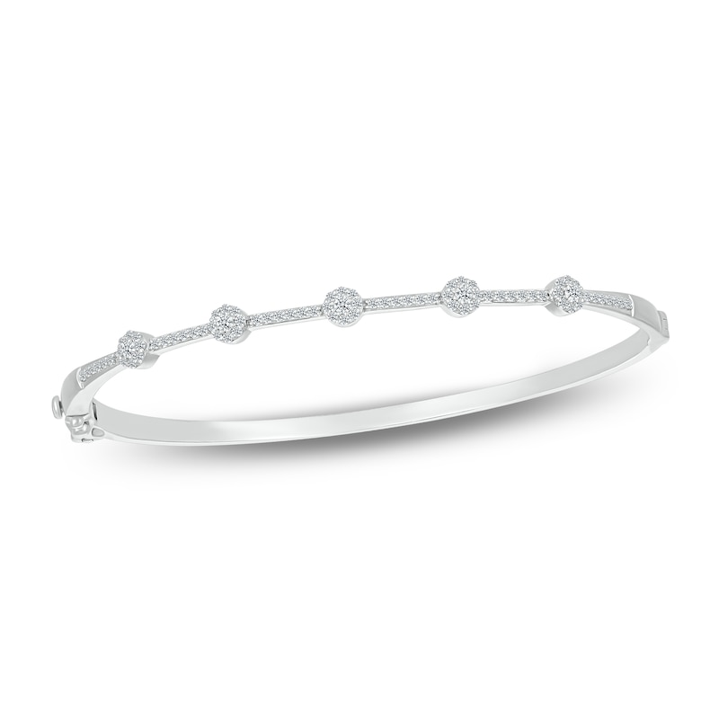 Diamond Halo Bangle Bracelet 1/2 ct tw Round 10K White Gold