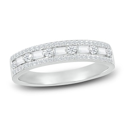 Diamond Stackable Ring 3/8 ct tw Baguette/Round 10K White Gold