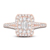 Thumbnail Image 2 of Diamond Double Halo Engagement Ring 1 ct tw Emerald/Round 14K Rose Gold