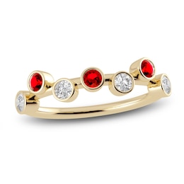 Juliette Maison Natural White Sapphire & Natural Ruby Ring 10K Yellow Gold