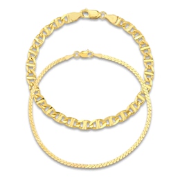 Solid Mariner & Serpentine Chain Bracelet Set 14K Yellow Gold 7.5&quot;