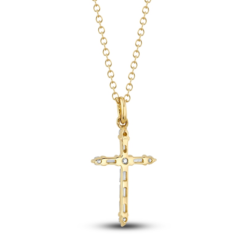 Shy Creation Diamond Cross Pendant Necklace 1/8 ct tw Baguette/Round 14K Yellow Gold 18 Sc55024397