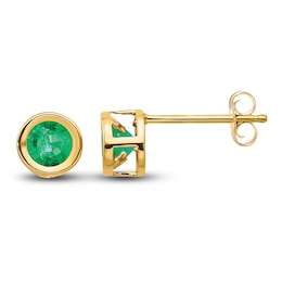 Natural Emerald Earrings  14K Yellow Gold