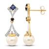 Thumbnail Image 1 of Freshwater Cultured Pearl & Lab-Created Sapphire Dangle Earrings Diamond Accents 14K Yellow Gold