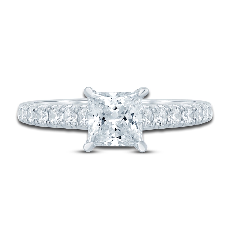 Main Image 3 of Diamond Hidden Halo Engagement Ring 1-1/2 ct tw Princess/Round 14K White Gold