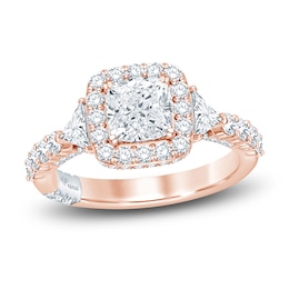 Pnina Tornai Lab-Created Diamond Engagement Ring 2-7/8 ct tw Cushion/Trillion/ Round 14K Rose Gold