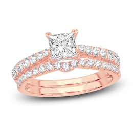 Diamond Bridal Set 1-3/4 ct tw Princess/Round 14K Rose Gold