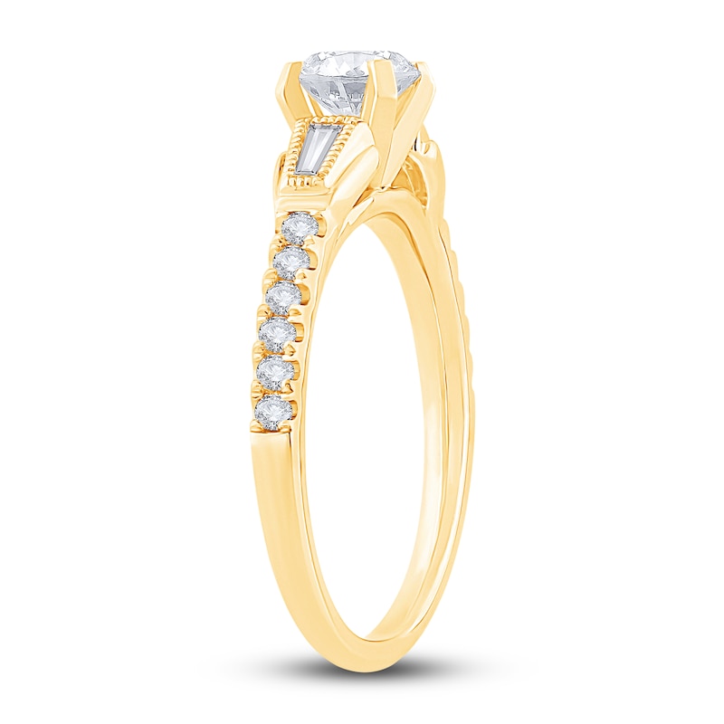 Main Image 2 of Diamond Engagement Ring 3/4 ct tw Round/Baguette 14K Yellow Gold