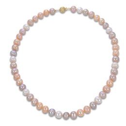 Purple, Pink & White Freshwater Cultured Pearl Necklace 14K Yellow Gold 18&quot;