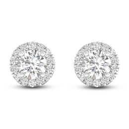 Lab-Created Diamond Halo Earrings 1-1/2 ct tw 14K White Gold