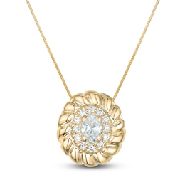 Oval & Round-Cut Diamond Pendant Necklace 1/5 ct tw 14K Yellow Gold 18&quot;