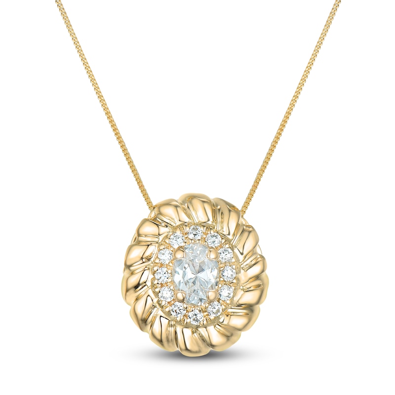 Main Image 1 of Oval & Round-Cut Diamond Pendant Necklace 1/5 ct tw 14K Yellow Gold 18&quot;