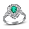 Thumbnail Image 1 of Pear-Shaped Natural Emerald Halo Engagement Ring 1/2 ct tw 14K White Gold