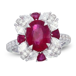 Natural Ruby & Diamond Ring 1-3/8 ct tw 18K White Gold