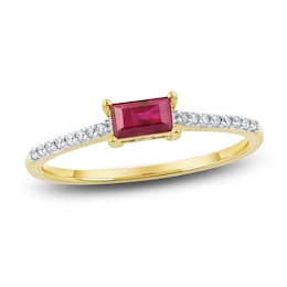 Baguette-Cut Natural Ruby & Diamond Ring 1/15 ct tw 14K Yellow Gold