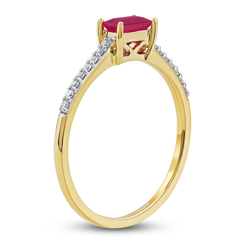 Main Image 2 of Baguette-Cut Natural Ruby & Diamond Ring 1/15 ct tw 14K Yellow Gold