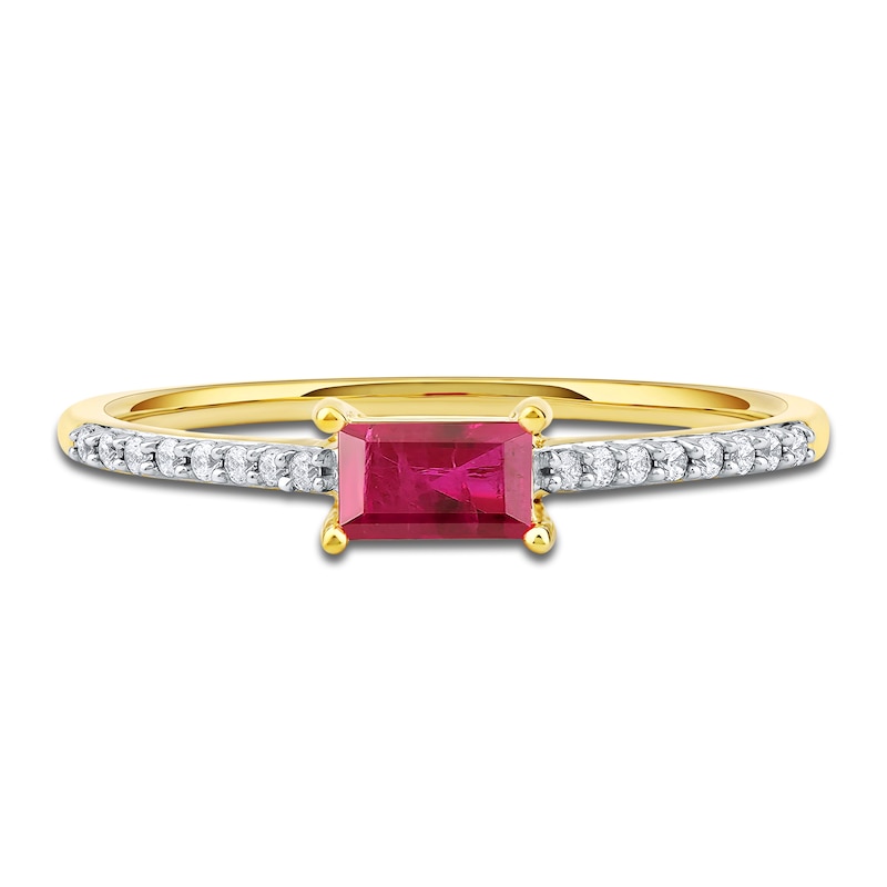 Main Image 3 of Baguette-Cut Natural Ruby & Diamond Ring 1/15 ct tw 14K Yellow Gold