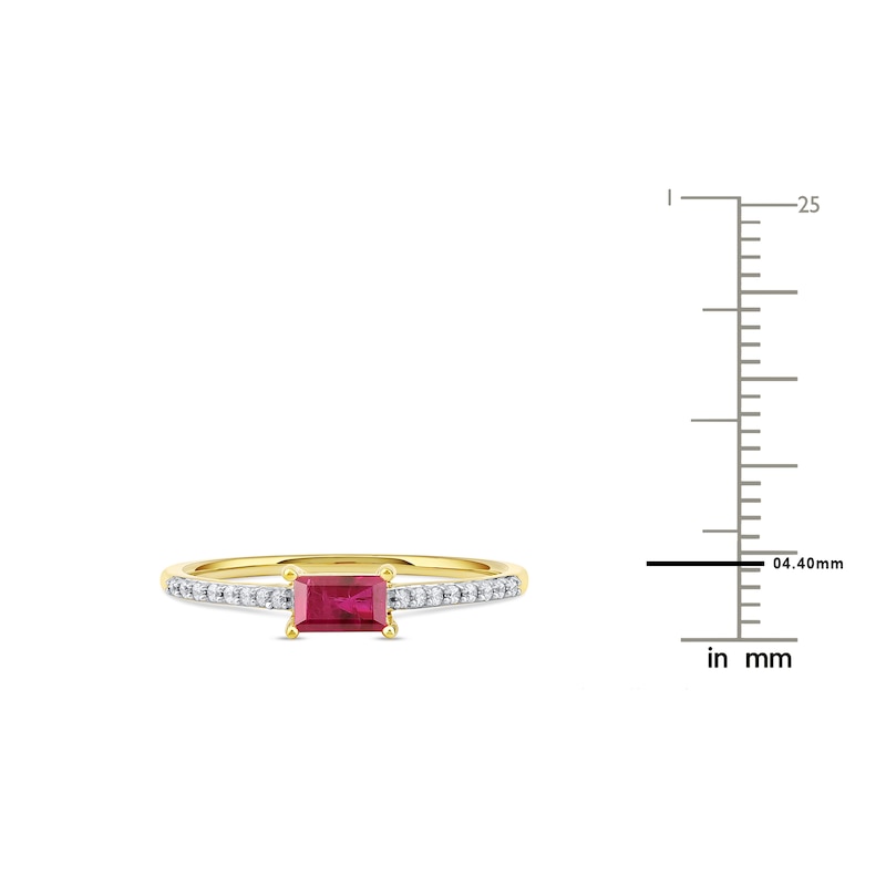 Main Image 4 of Baguette-Cut Natural Ruby & Diamond Ring 1/15 ct tw 14K Yellow Gold