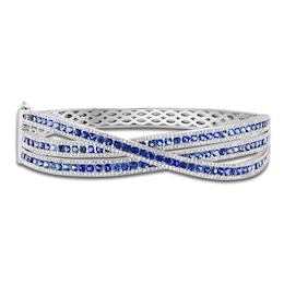 LALI Jewels Natural Blue Sapphire & Diamond Bangle Bracelet 1-1/2 ct tw 14K White Gold