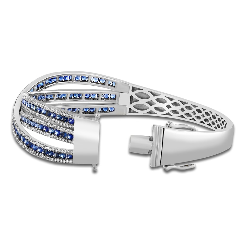 LALI Jewels Natural Blue Sapphire & Diamond Bangle Bracelet 1-1/2 ct tw 14K White Gold