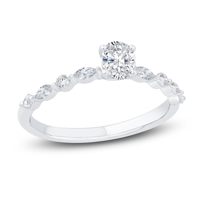 Main Image 1 of Diamond Engagement Ring 5/8 ct tw Oval/Round 14K White Gold