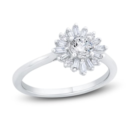 Diamond Engagement Ring 3/4 ct tw Round/Baguette 14K White Gold