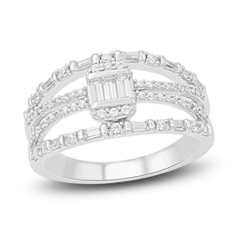 Diamond Ring 1/2 ct tw Round/Baguette 14K White Gold